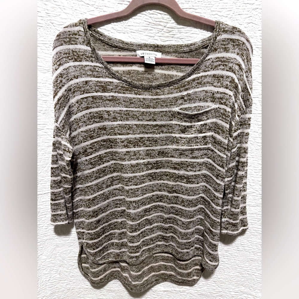 Liz Claiborne knit top for women in brown and white